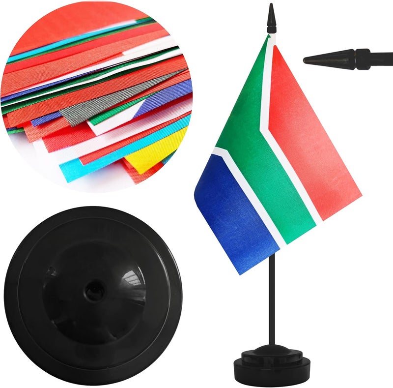Yamiuo 2 Pack South Africa Desk Flag Set, South Africa Desktop Small Miniature Table Office Flag with 12" Black Pole and Black Base, Offices, Classroom, Home, Festival Decoration (South Africa) - Image 3